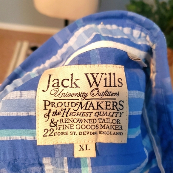 JACK WILLS UK Mens blue & teal Check Shirt button down cotton seersucker XL - Picture 7 of 10